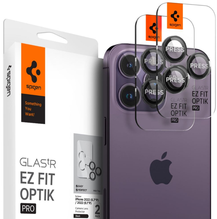 Spigen GLAS.tR EZ Fit OPTIK Pro Camera Lens Protector - Αντιχαρακτικό Προστατευτικό Γυαλί για Φακό Κάμερας Apple iPhone 17 Pro / 17 Pro Max / 16 Pro / 16 Pro Max / 15 Pro / 15 Pro Max / 14 Pro / 14 Pro Max - 2 Τεμάχια - Black (AGL05205)