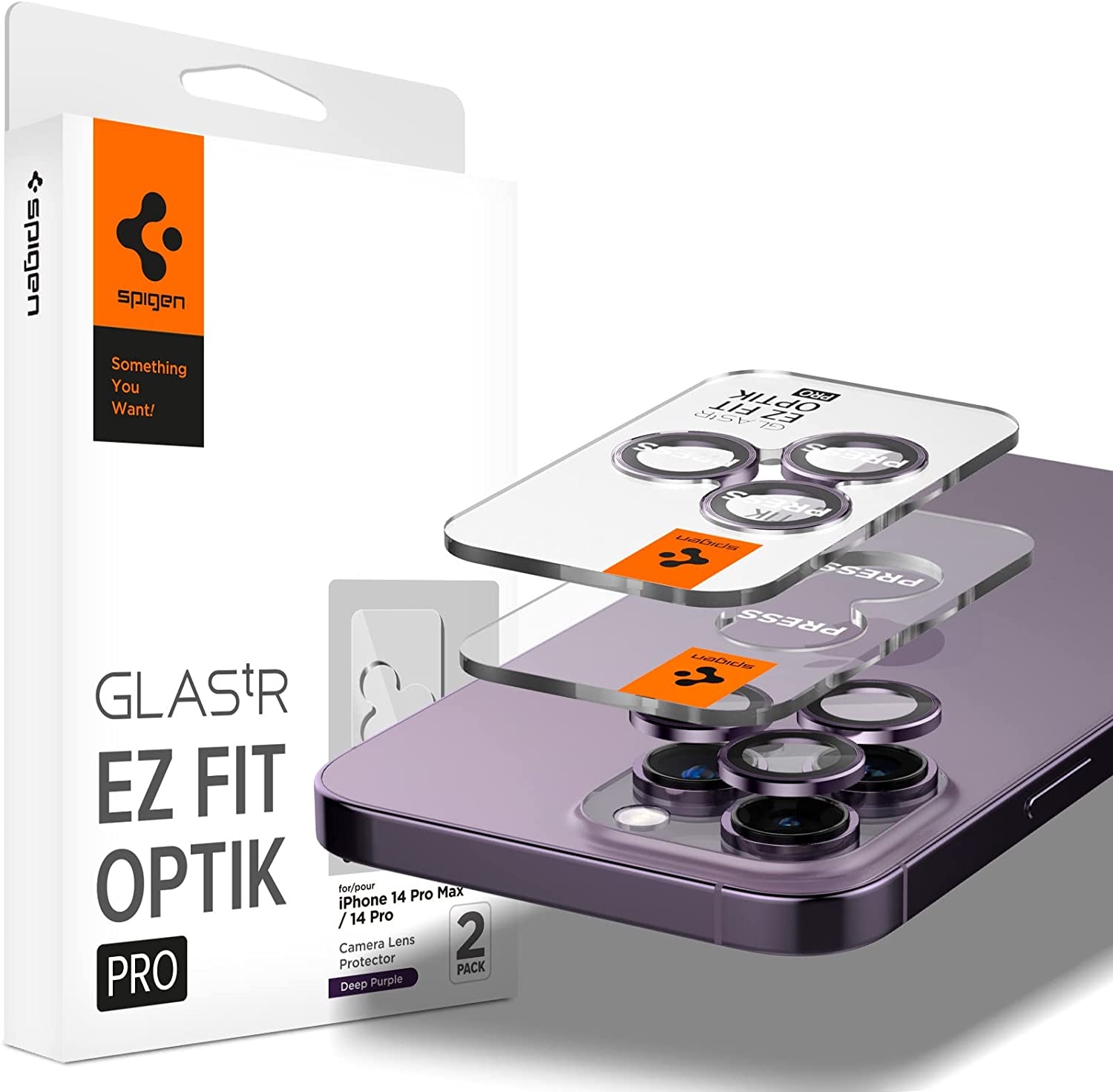 Spigen GLAS.tR EZ Fit OPTIK Pro Camera Lens Protector - Αντιχαρακτικό Προστατευτικό Γυαλί για Φακό Κάμερας Apple iPhone 14 Pro / 14 Pro Max - 2 Τεμάχια - Deep Purple