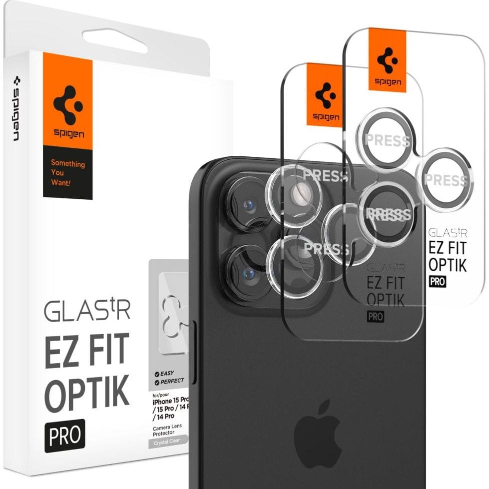 Spigen GLAS.tR EZ Fit OPTIK Pro Camera Lens Protector - Αντιχαρακτικό Προστατευτικό Γυαλί για Φακό Κάμερας Apple iPhone 17 Pro / 17 Pro Max / 16 Pro / 16 Pro Max / 15 Pro / 15 Pro Max / 14 Pro / 14 Pro Max - 2 Τεμάχια - Crystal Clear