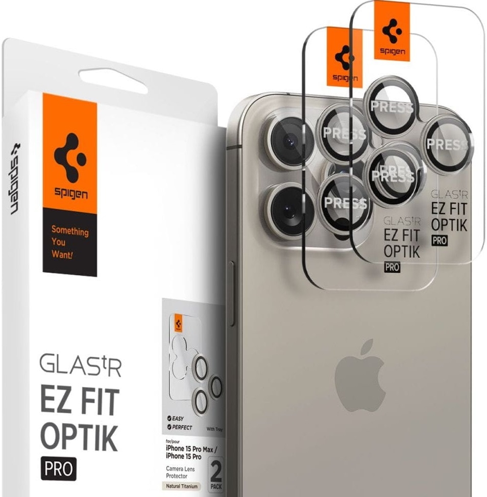 Spigen GLAS.tR EZ Fit OPTIK Pro Camera Lens Protector - Αντιχαρακτικό Προστατευτικό Γυαλί για Φακό Κάμερας Apple iPhone 17 Pro / 17 Pro Max / 16 Pro / 16 Pro Max / 15 Pro / 15 Pro Max / 14 Pro / 14 Pro Max - 2 Τεμάχια - Natural Titanium