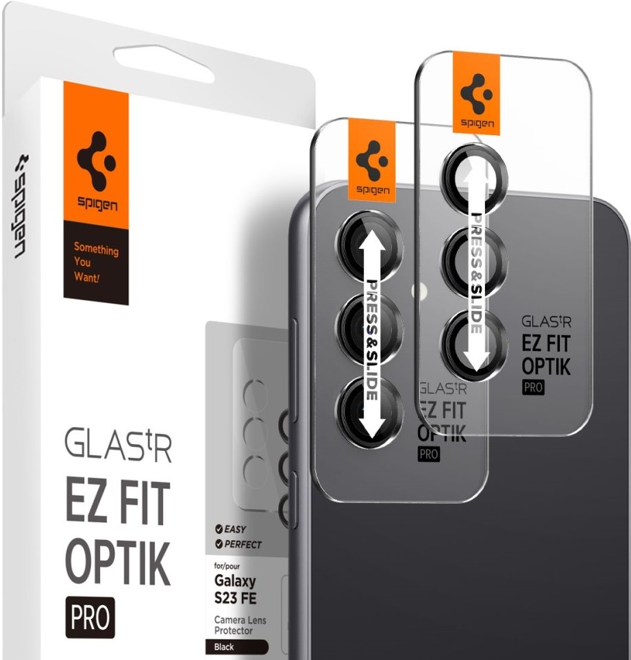 Spigen GLAS.tR EZ Fit OPTIK Pro Camera Lens Protector - Αντιχαρακτικό Προστατευτικό Γυαλί για Φακό Κάμερας Samsung Galaxy S23 FE - 2 Τεμάχια - Black (AGL06987)