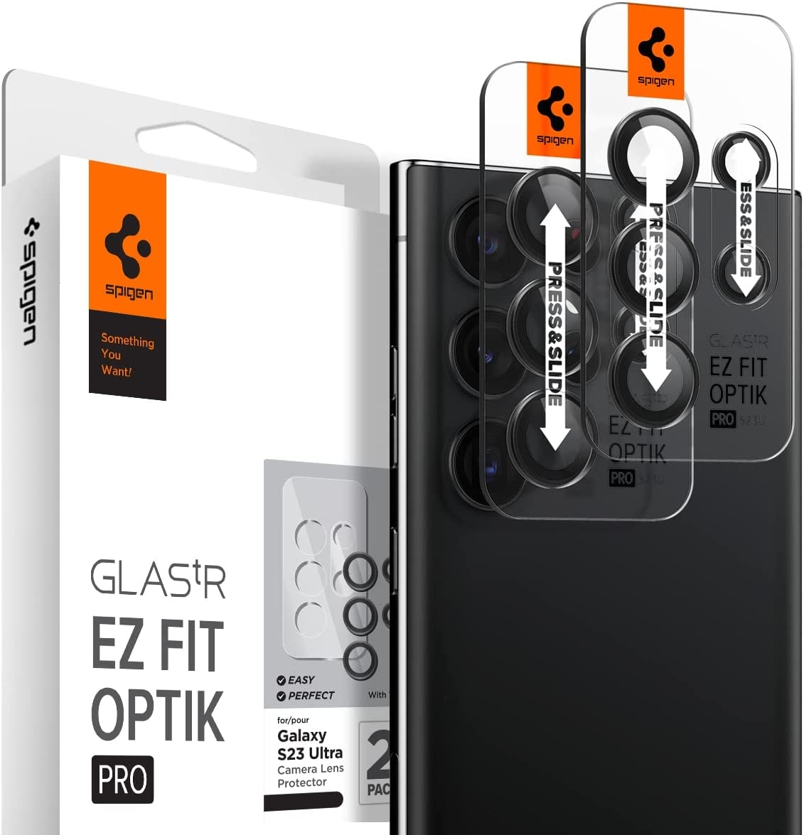 Spigen GLAS.tR EZ Fit OPTIK Pro Camera Lens Protector - Αντιχαρακτικό Προστατευτικό Γυαλί για Φακό Κάμερας Samsung Galaxy S23 Ultra - 2 Τεμάχια - Black