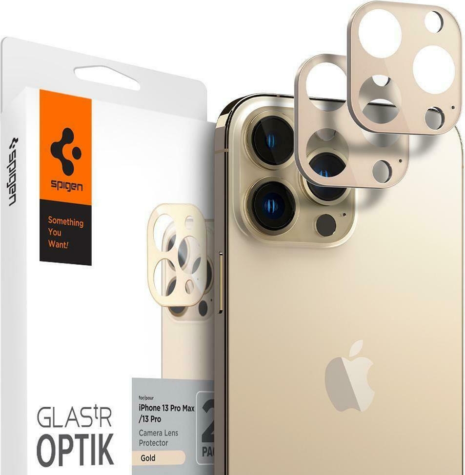 Spigen GLAS.tR OPTIK Camera Lens Protector - Αντιχαρακτικό Προστατευτικό Γυαλί για Φακό Κάμερας Apple iPhone 13 Pro / 13 Pro Max - 2 Τεμάχια - Gold