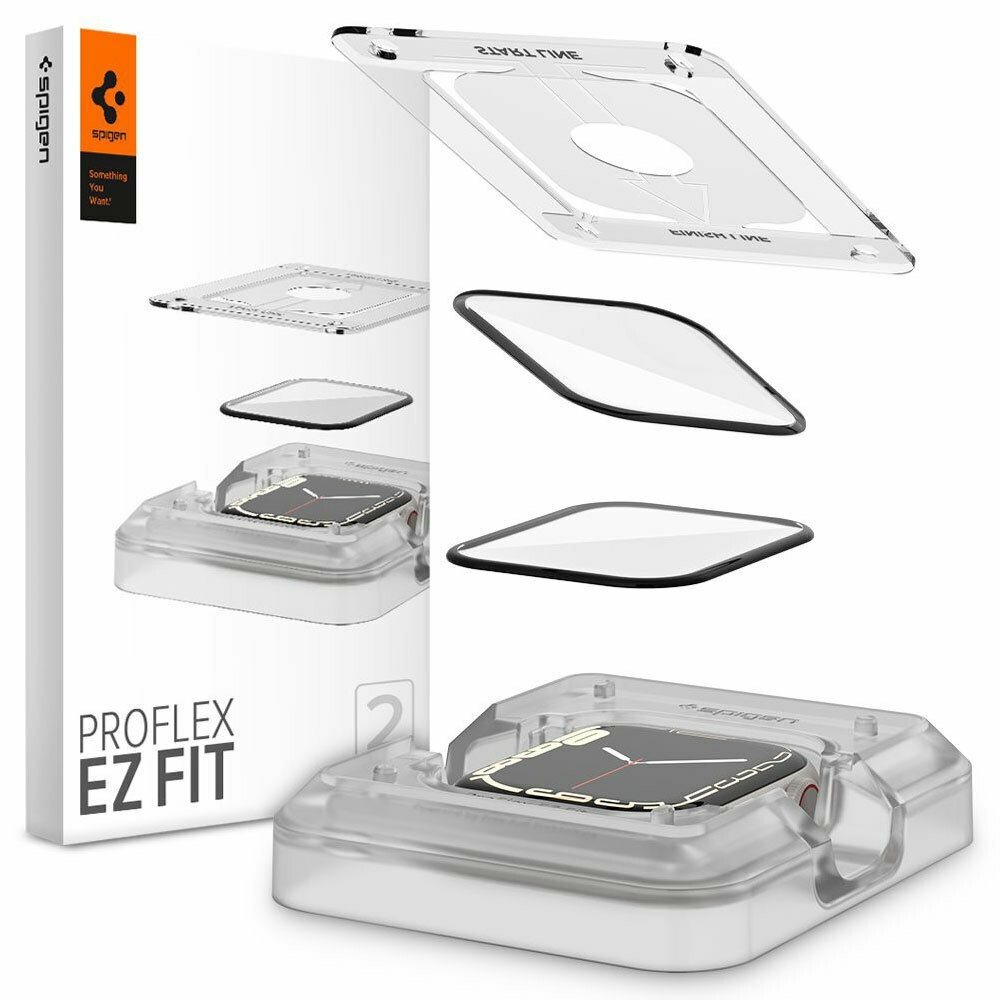 Spigen ProFlex "EZ FIT" Tempered Glass - Fullface Αντιχαρακτικό Γυαλί Οθόνης Apple Watch 9 / 8 / 7 45mm - 2 Τεμάχια (AFL04051)