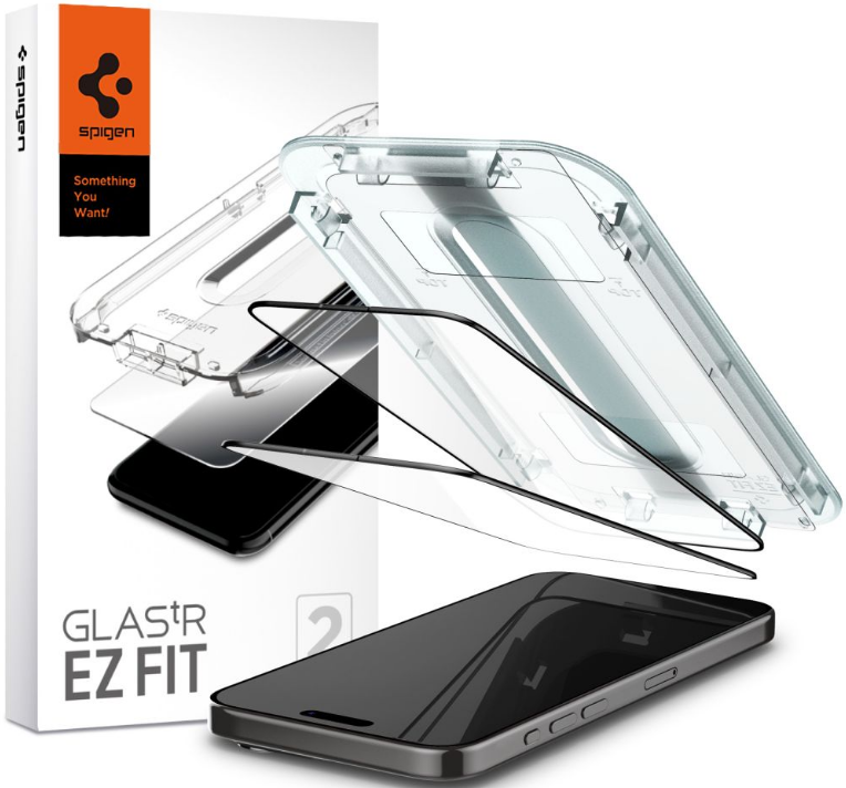 Spigen Tempered Glass GLAS.tR EZ Fit - FullFace Αντιχαρακτικό Γυαλί Προστασίας Οθόνης - Apple iPhone 15 Pro - 2 Τεμάχια - Black (AGL06893)