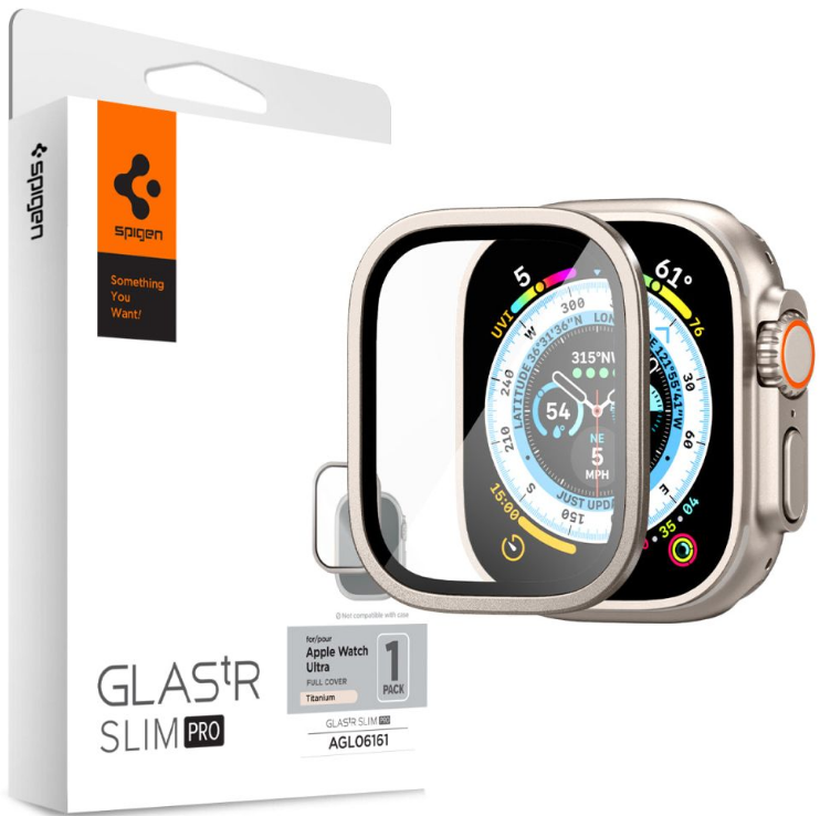 Spigen Tempered Glass GLAS.tR Slim Pro - Full Cover Αντιχαρακτικό Γυαλί Προστασίας Οθόνης με Μεταλλικό Πλαίσιο - Apple Watch Ultra 3 / Ultra 2 / Ultra 1 49mm - Titanium (AGL06161)
