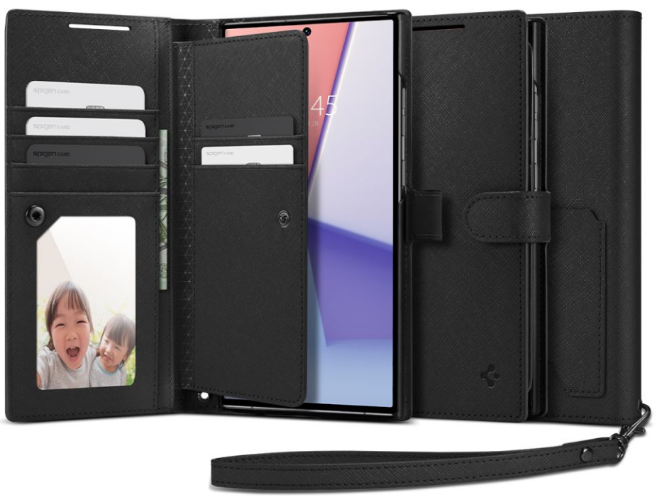 Spigen Wallet S Plus - Θήκη Πορτοφόλι Samsung Galaxy S23 Ultra με Αποσπώμενο Λουράκι Χειρός - Black