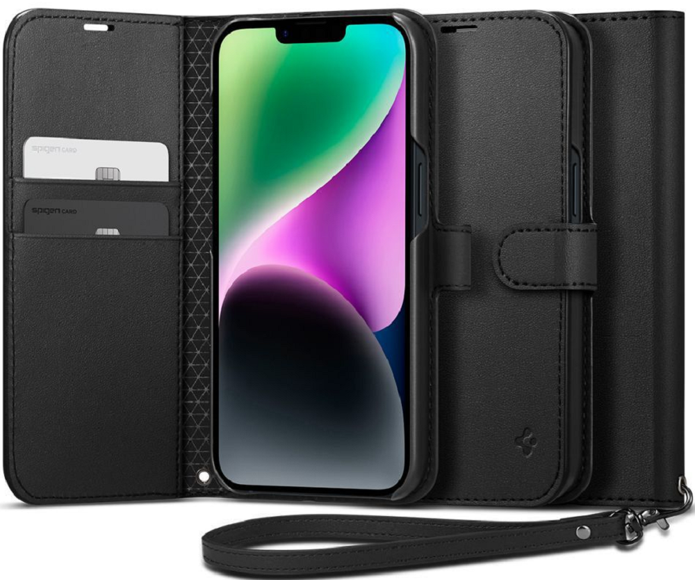 Spigen Wallet S - Θήκη Πορτοφόλι Apple iPhone 14 με Αποσπώμενο Λουράκι Χειρός - Black