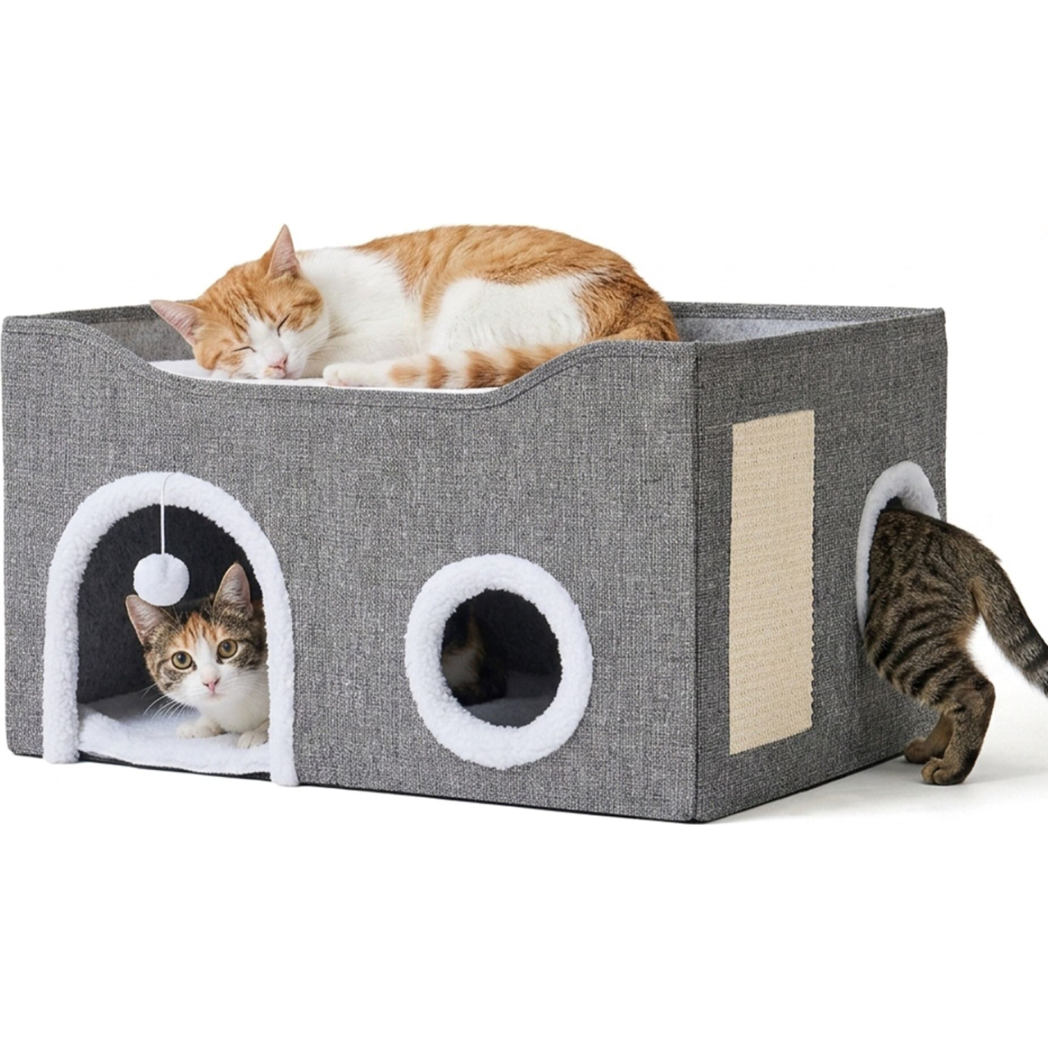 Σπιτάκι Γάτας Relaxdays Foldable Cat Cave Αναδιπλούμενο με Ονυχοδρόμιο & Μαλακά Μαξιλαράκια Grey / White
