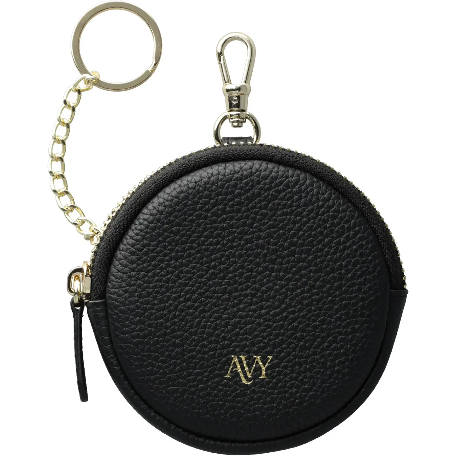 Στρογγυλή Δερμάτινη Θήκη AVY Mini Phone Bag με Φερμουάρ / Μπρελόκ & Γάντζο για AirPods & Αξεσουάρ Leather Black