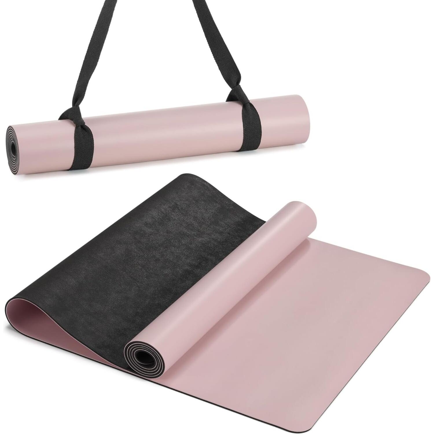 Στρώμα Γυμναστικής Navaris PU & Rubber Yoga Mat για Yoga / Pilates Αντιολισθητικό 4mm Πάχος Pink / Black