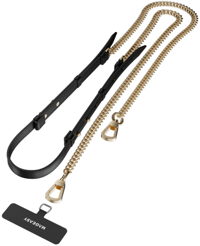 SwitchEasy MagEasy Leather Chain Strap Modern & Strap Card - Μεταλλικό Αποσπώμενο Λουράκι Λαιμού για Θήκες Κινητών iPhone - Black / Matte Gold
