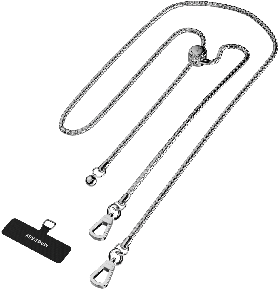 SwitchEasy MagEasy Metal Chain Strap & Strap Card - Μεταλλικό Αποσπώμενο Λουράκι Λαιμού για Θήκες Κινητών iPhone - Silver