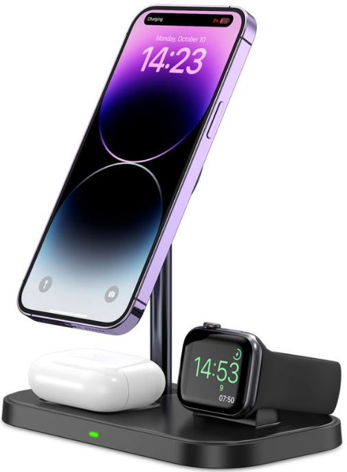 Tech-Protect A22 3 in 1 Wireless Charging Station - Βάση Ασύρματης Φόρτισης MagSafe για iPhone 16 / 15 / 14 / 13 / 12 / Airpods / Apple Watch - 15W - Black- Black Watch - 15W - Black
