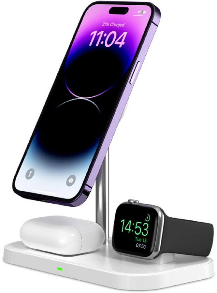 Tech-Protect A22 3 in 1 Wireless Charging Station - Βάση Ασύρματης Φόρτισης MagSafe για iPhone 16 / 15 / 14 / 13 / 12 / Airpods / Apple Watch - 15W - White