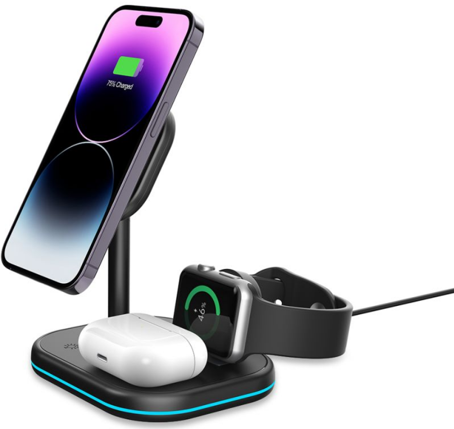 Tech-Protect A27 3 in 1 Magnetic MagSafe Wireless Charger - Βάση Ασύρματης Φόρτισης MagSafe για iPhone 16 / 15 / 14 / 13 / 12 / AirPods / Apple Watch - 10W - BlackW - Black