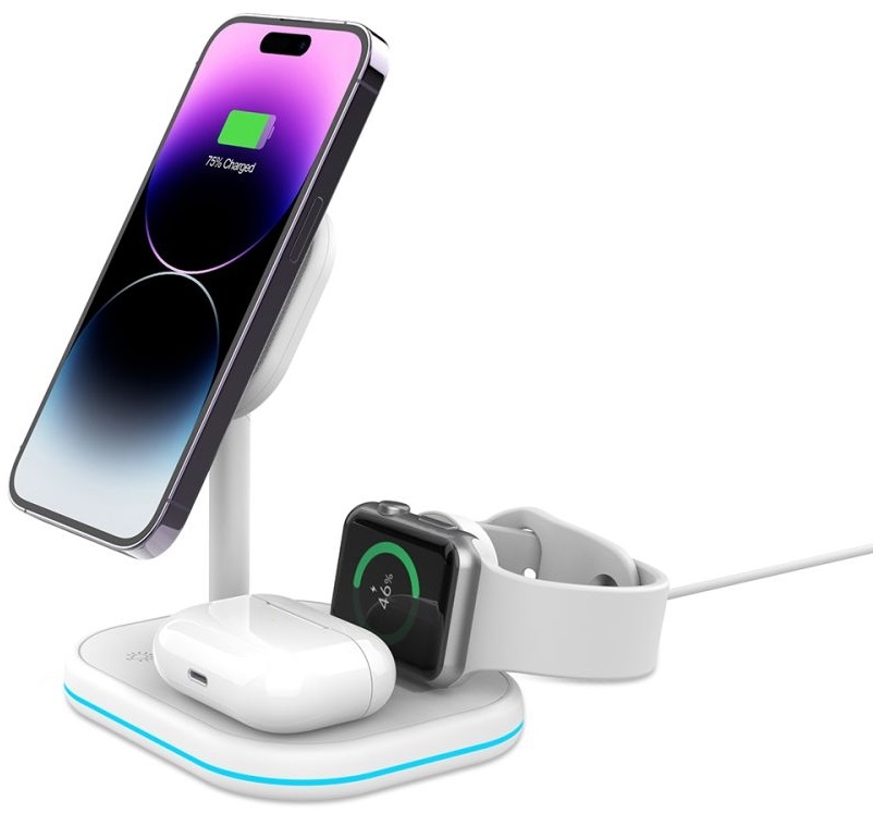 Tech-Protect A27 3 in 1 Magnetic MagSafe Wireless Charger - Βάση Ασύρματης Φόρτισης MagSafe για iPhone 16 / 15 / 14 / 13 / 12 / AirPods / Apple Watch - 10W - Whiteatch - 10W - White 
