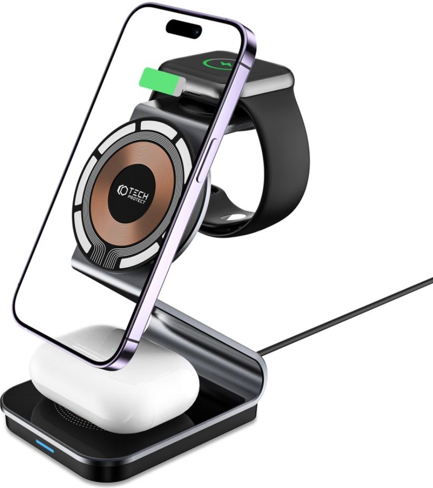Tech-Protect A29 3 in 1 Magnetic MagSafe Wireless Charger - Βάση Ασύρματης Φόρτισης MagSafe για iPhone 16 / 15 / 14 / 13 / 12 / AirPods / Apple Watch - 15W - Black/ AirPods / Apple Watch - 15W - Black