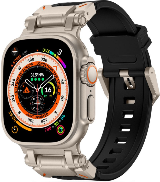 Tech-Protect Delta Pro - Premium Λουράκι Σιλικόνης Apple Watch Ultra/SE/11/10/9/8/7/6/5/4 (49/46/45/44mm) - Black / Titanium
