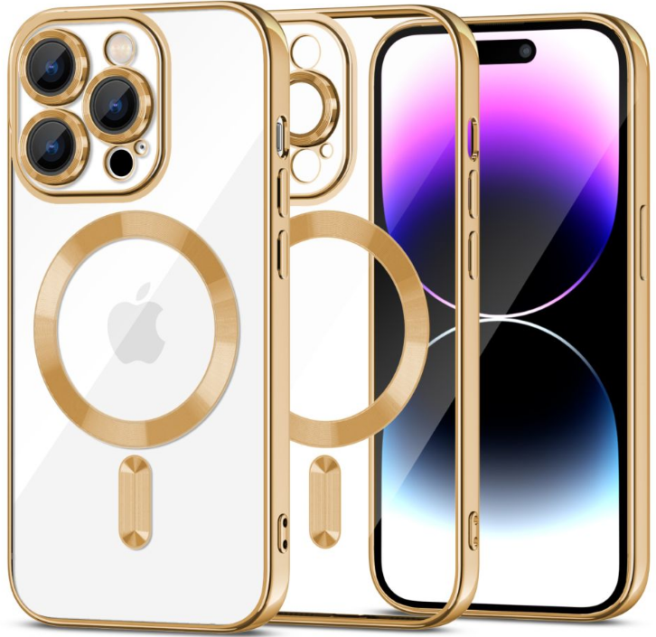 Θήκη Apple iPhone 15 Pro Max - Tech-Protect MagShine Διάφανη Σιλικόνης με MagSafe & Πλαίσιο Κάμερας - Gold