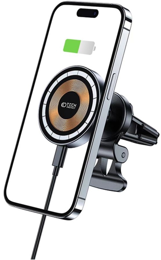 Tech-Protect MM15W-V5 - Μαγνητική Βάση Ασύρματης Φόρτισης για Κινητά MagSafe για Αεραγωγούς Αυτοκινήτων - 15W - Black