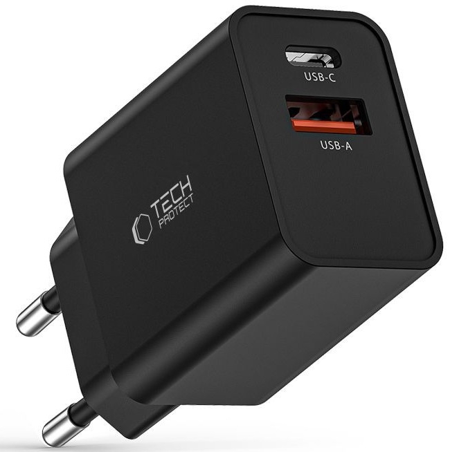 Tech-Protect NC30W - Ταχυφορτιστής Ταξιδιού / Αντάπτορας με 1 x USB-A / 1 x Type-C - 30W - Black 