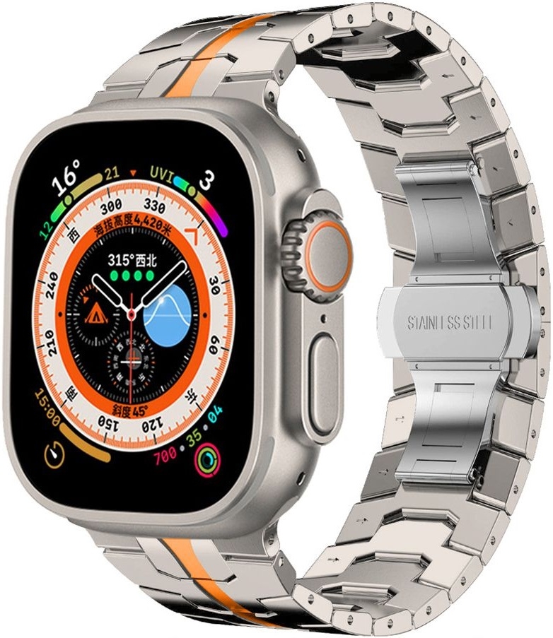 Tech-Protect Stainless Line - Μεταλλικό Λουράκι από Ανοξείδωτο Ατσάλι - Apple Watch Ultra/SE/11/10/9/8/7/6/5/4 (49/46/45/44mm) - Titanium / Orange