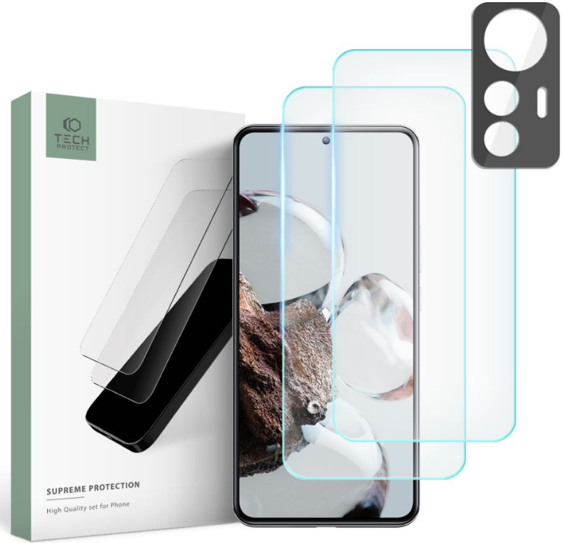 Tech-Protect Supreme Set - Σετ Tempered Glass 2 x Αντιχαρακτικά Προστατευτικά Οθόνης και 1 x Κάμερας - Xiaomi 12T - Clear