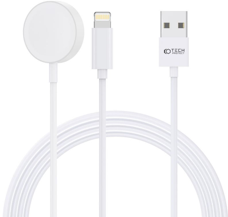 Tech-Protect Ultraboost 2in1 Magnetic Cable - Μαγνητικός Ασύρματος Φορτιστής USB-A σε Apple Watch / Lightning - 2.5W - 2.4A - 150cm - White