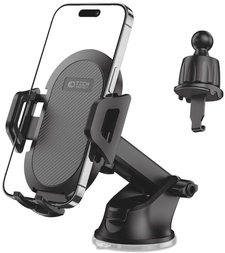 Tech-Protect V5 2in1 Dash & Vent Car Mount - Universal Βάση Κινητών με Βεντούζα & Ρυθμιζόμενο Βραχίονα για Ταμπλό / Παρμπρίζ & Αεραγωγούς Αυτοκινήτου - Black