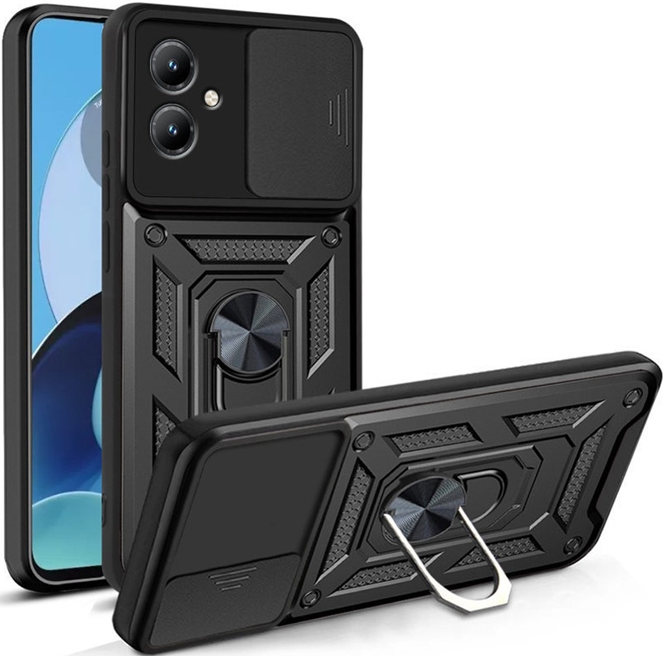 Techsuit CamShield - Ανθεκτική Θήκη με Κάλυμμα για την Κάμερα & Μεταλλικό Ring Holder - Motorola Moto G14 - Black