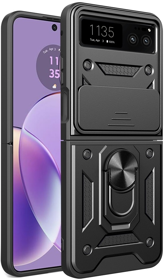 Ανθεκτική Θήκη με Κάλυμμα για την Κάμερα & Μεταλλικό Ring Holder - Motorola Razr 40 - Techsuit CamShield - Black