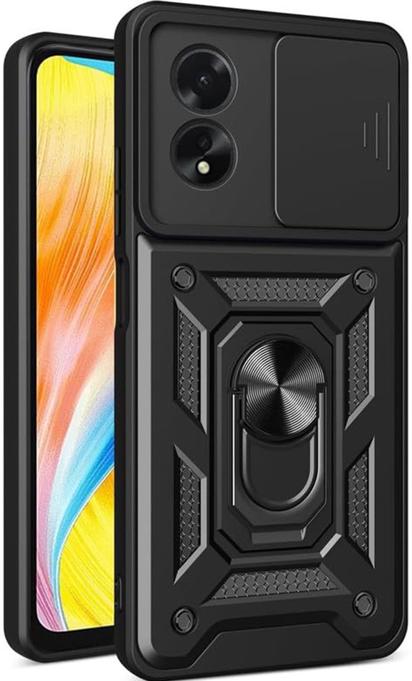 Ανθεκτική Θήκη με Κάλυμμα για την Κάμερα & Μεταλλικό Ring Holder - Oppo A58 4G - Techsuit CamShield - Black