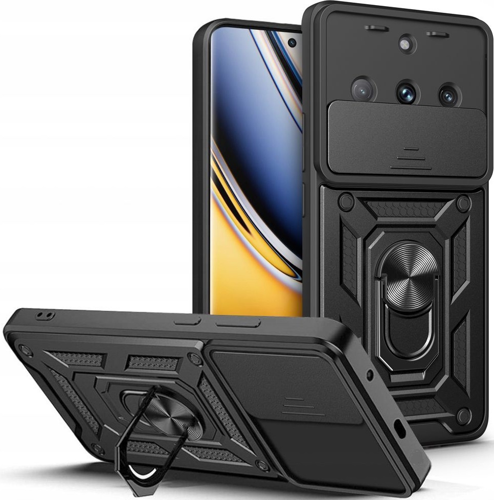 Techsuit CamShield - Ανθεκτική Θήκη με Κάλυμμα για την Κάμερα & Μεταλλικό Ring Holder - Realme 11 Pro / 11 Pro Plus - Black 