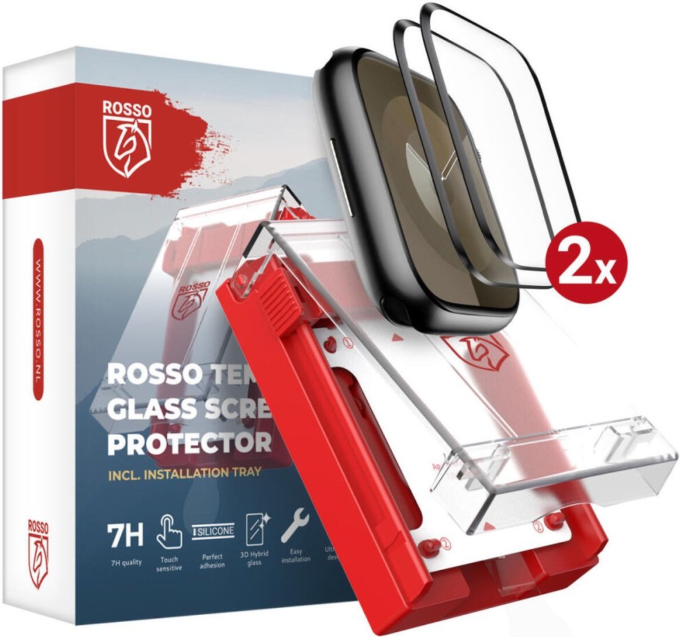 Tempered Glass Apple Watch 9 / 8 / 7 (45mm) Rosso with Installation Tray Αντιχαρακτικό Γυαλί Προστασίας Οθόνης 2 Τεμάχια Black