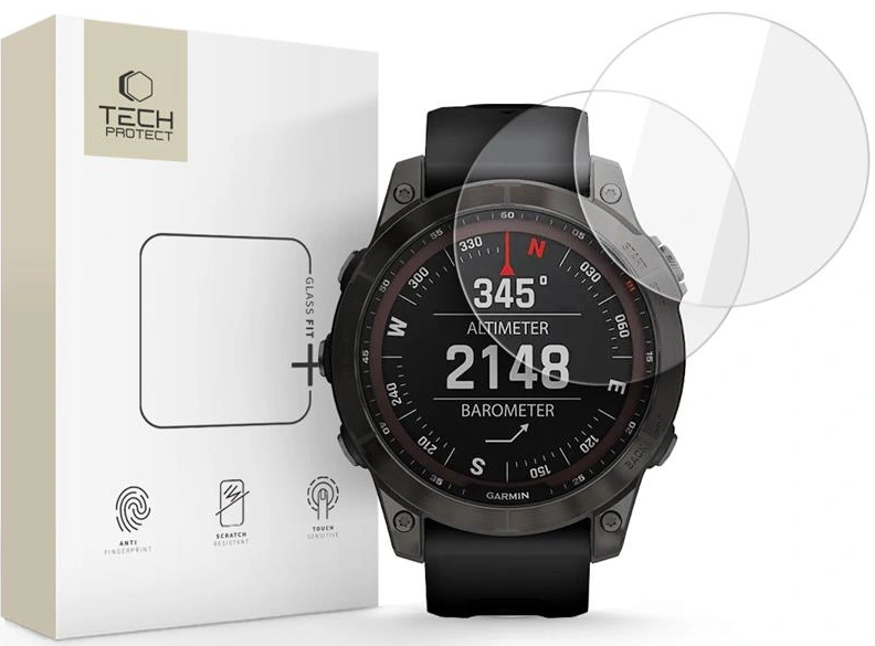 Tempered Glass Garmin Fenix 7 / 7 Pro 47mm Tech-Protect Glass Fit+ Αντιχαρακτικό Γυαλί Προστασίας Οθόνης 2 Τεμάχια - Clear (5906302318582)