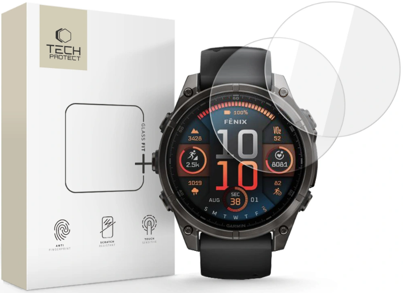 Tempered Glass Garmin Fenix 8 47mm Tech-Protect Glass Fit+ Αντιχαρακτικό Γυαλί Προστασίας Οθόνης 2 Τεμάχια Clear