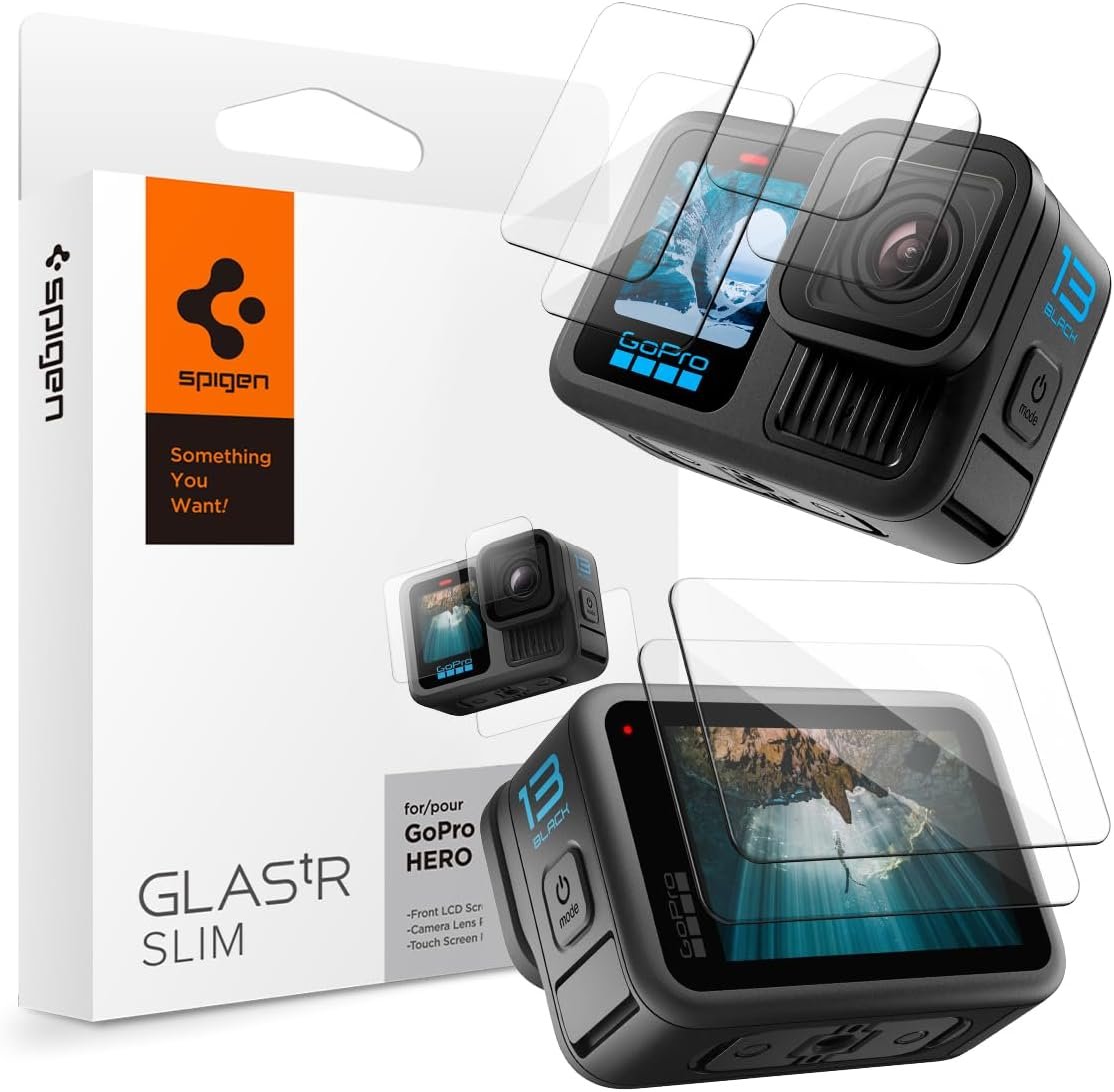 Tempered Glass GoPro Hero 13 Spigen GLAS.tR Slim Premium 2 x Αντιχαρακτικά Γυαλιά Προστασίας Οθόνης Αφής / 2 x LCD Οθόνης & 2 x για Φακό Κάμερας Clear