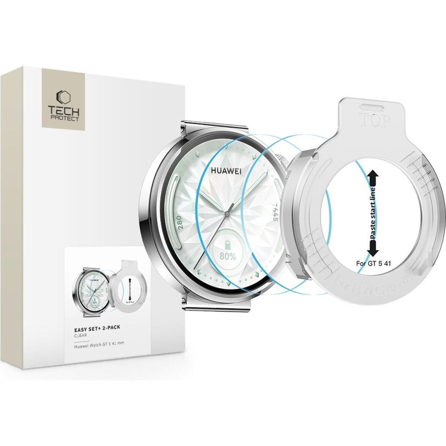 Tempered Glass Huawei Watch GT 5 41mm Tech-Protect Easy Set+ Αντιχαρακτικό Γυαλί Προστασίας Οθόνης 2 Τεμάχια Clear