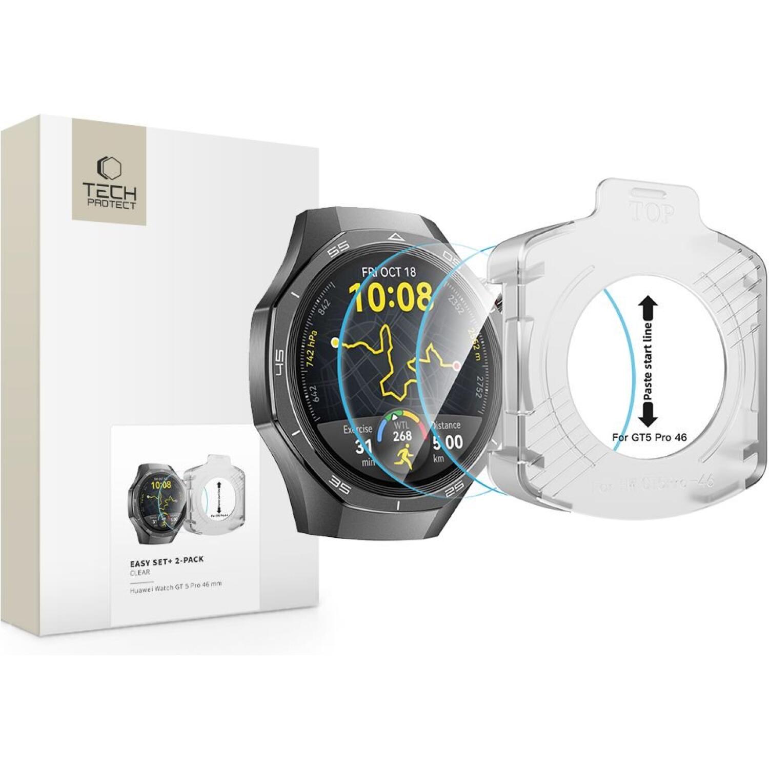 Tempered Glass Huawei Watch GT 5 Pro 46mm Tech-Protect Easy Set+ Αντιχαρακτικό Γυαλί Προστασίας Οθόνης 2 Τεμάχια Clear