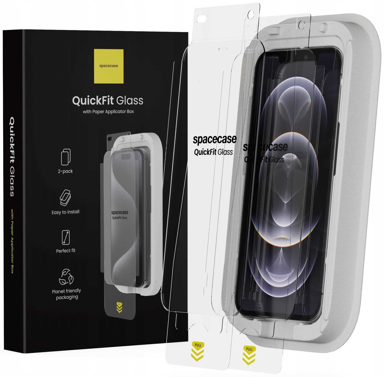 Tempered Glass iPhone 12 / 12 Pro Spacecase QuickFit Glass Αντιχαρακτικό Γυαλί Προστασίας Οθόνης με Απλικατέρ QuickFit 2 Τεμάχια Clear