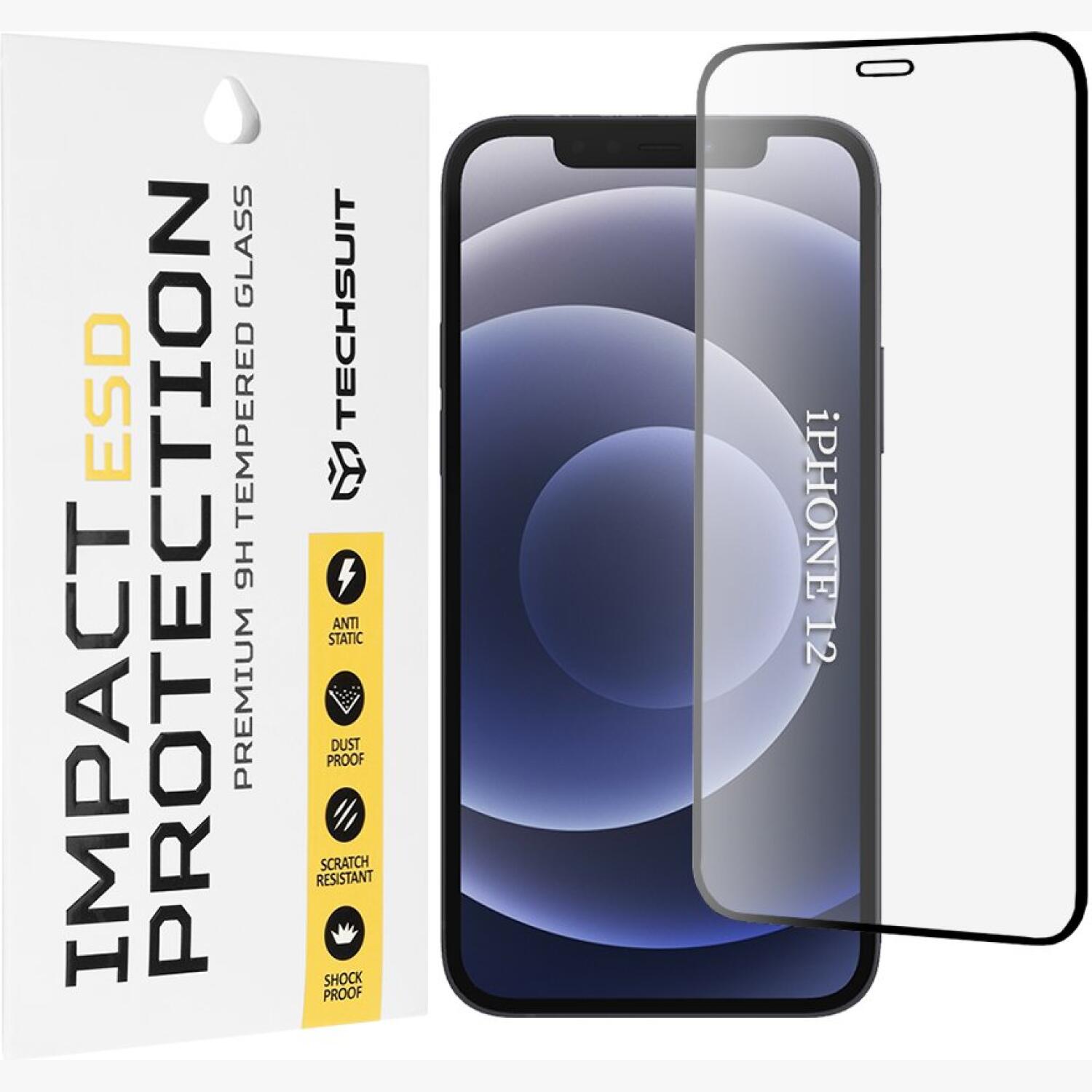 Tempered Glass iPhone 12 / 12 Pro Techsuit ESD Glass Full Face Αντιχαρακτικό Γυαλί Προστασίας Οθόνης Black