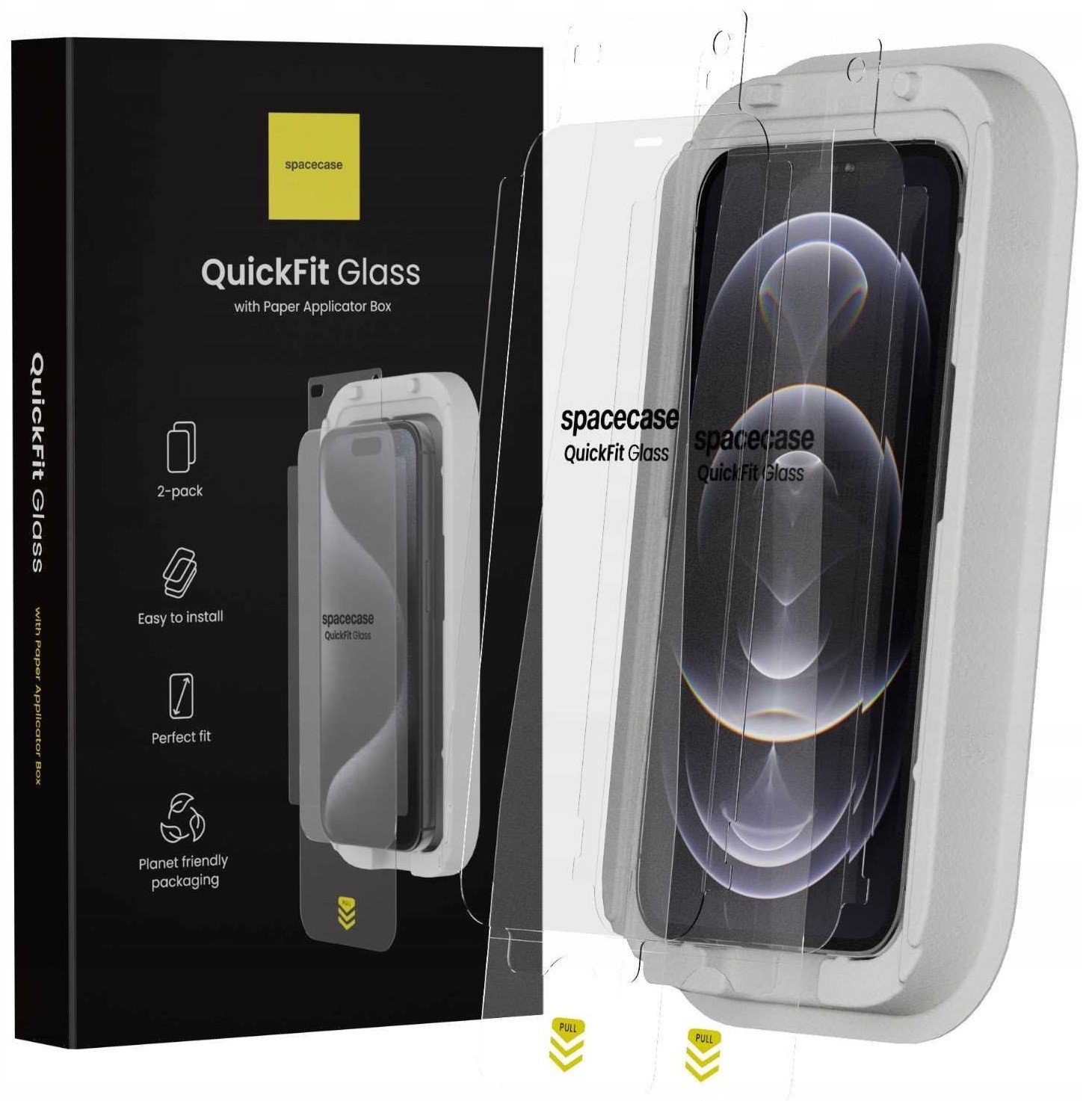 Tempered Glass iPhone 12 Pro Max Spacecase QuickFit Glass Αντιχαρακτικό Γυαλί Προστασίας Οθόνης με Απλικατέρ QuickFit 2 Τεμάχια Clear