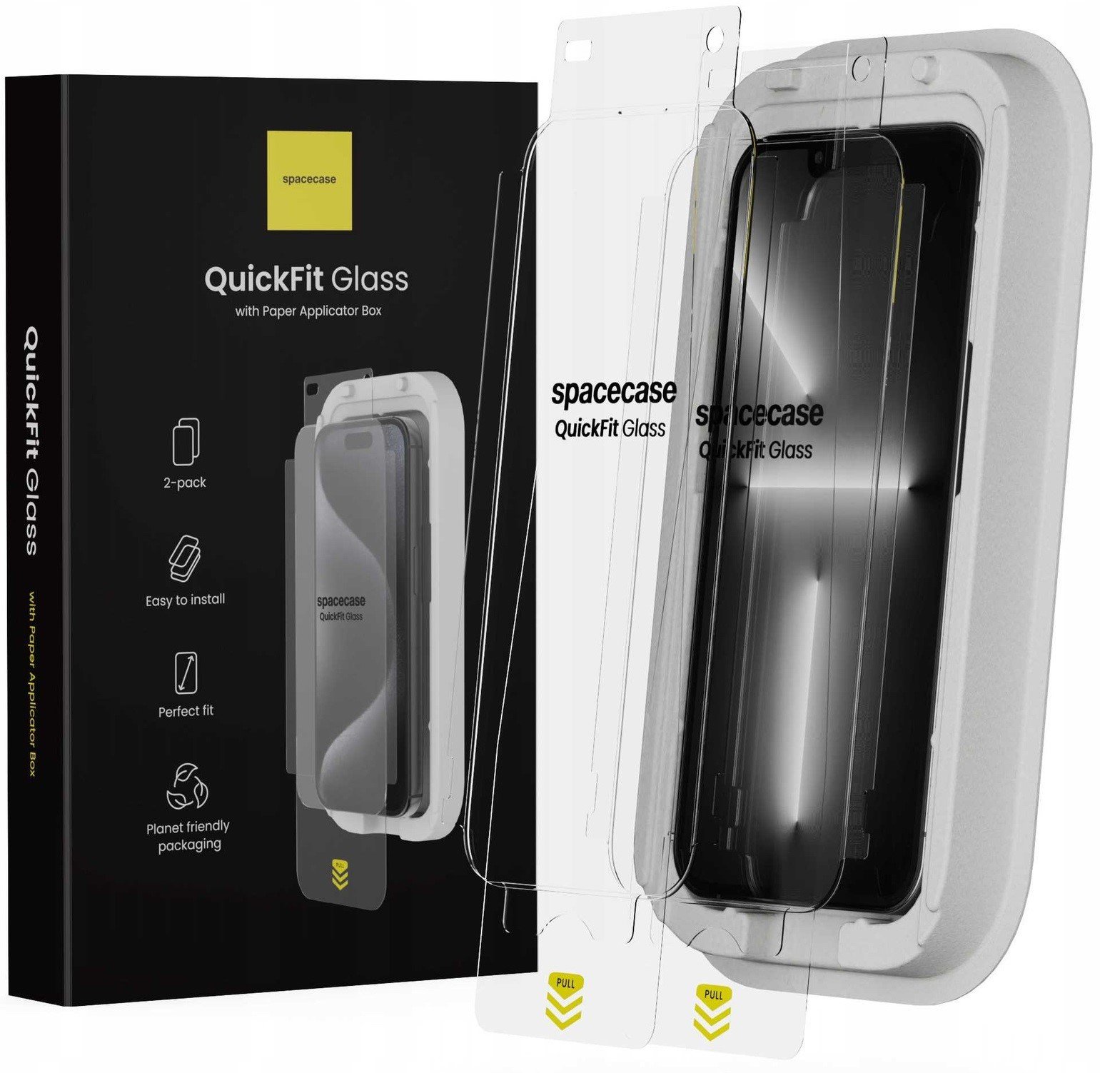 Tempered Glass iPhone 14 / 13 / 13 Pro Spacecase QuickFit Glass Αντιχαρακτικό Γυαλί Προστασίας Οθόνης με Απλικατέρ QuickFit 2 Τεμάχια Clear