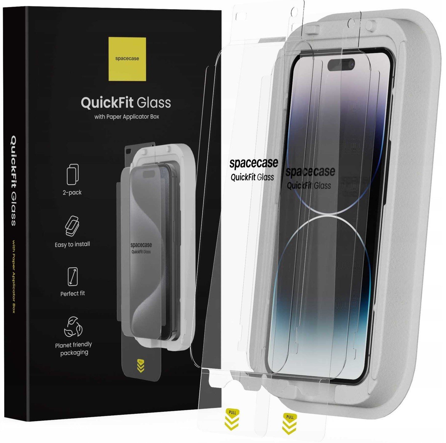 Tempered Glass iPhone 14 Pro Max Spacecase QuickFit Glass Αντιχαρακτικό Γυαλί Προστασίας Οθόνης με Απλικατέρ QuickFit 2 Τεμάχια Clear