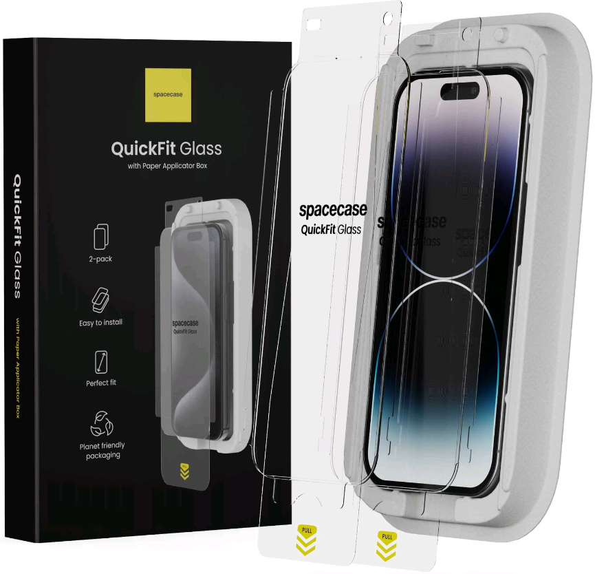 Tempered Glass iPhone 14 Pro Spacecase QuickFit Glass Αντιχαρακτικό Γυαλί Προστασίας Οθόνης με Απλικατέρ QuickFit 2 Τεμάχια Clear