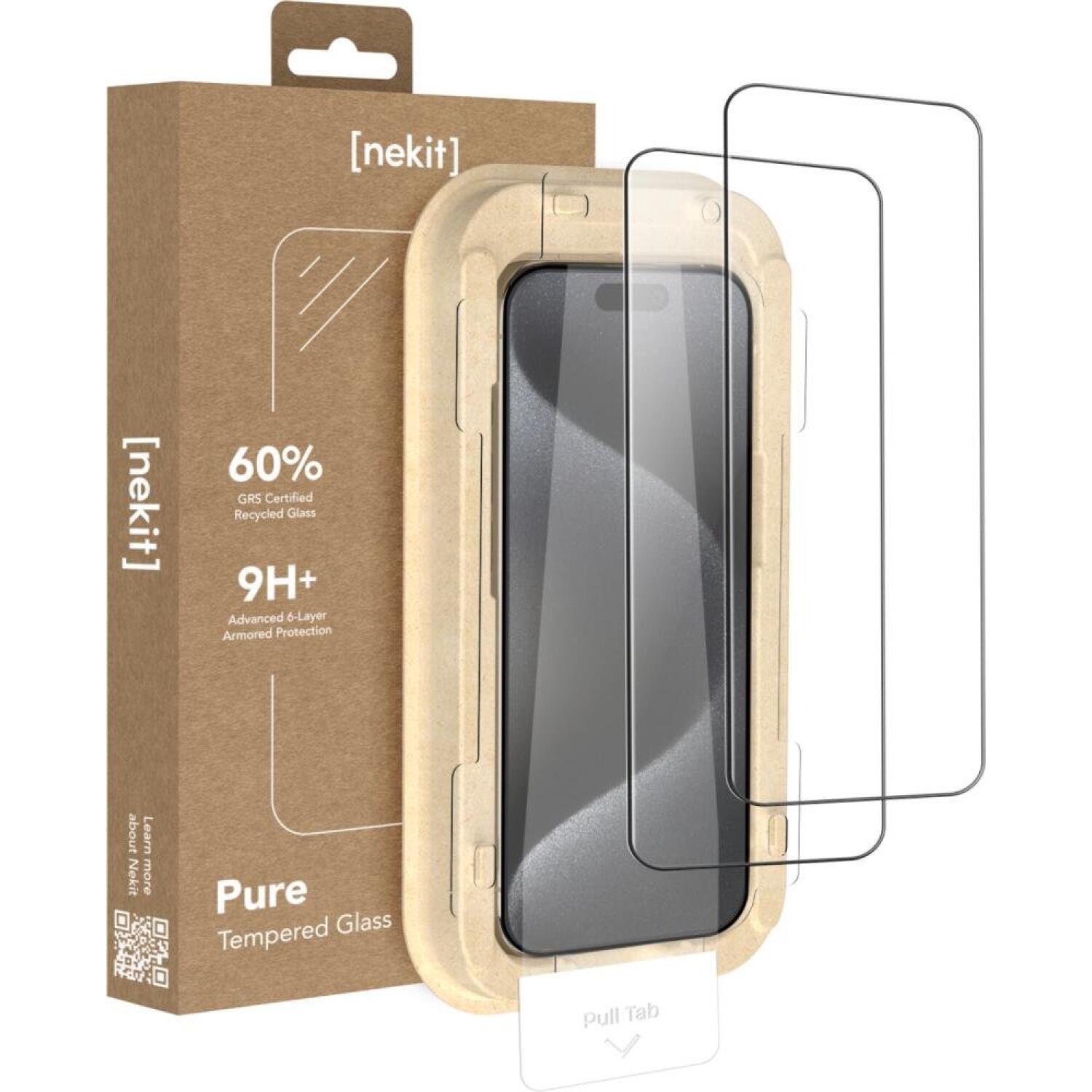Tempered Glass iPhone 15 Pro Max Nekit Pure Premium Ανθεκτικό 9Η+ Full Face Αντιχαρακτικό Γυαλί Προστασίας Οθόνης με Απλικατέρ 2 Τεμάχια Black