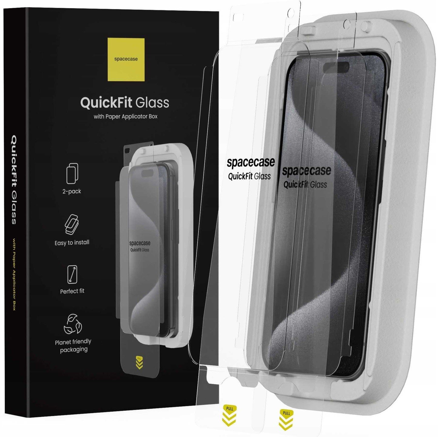 Tempered Glass iPhone 15 Pro Max Spacecase QuickFit Glass Αντιχαρακτικό Γυαλί Προστασίας Οθόνης με Απλικατέρ QuickFit 2 Τεμάχια Clear