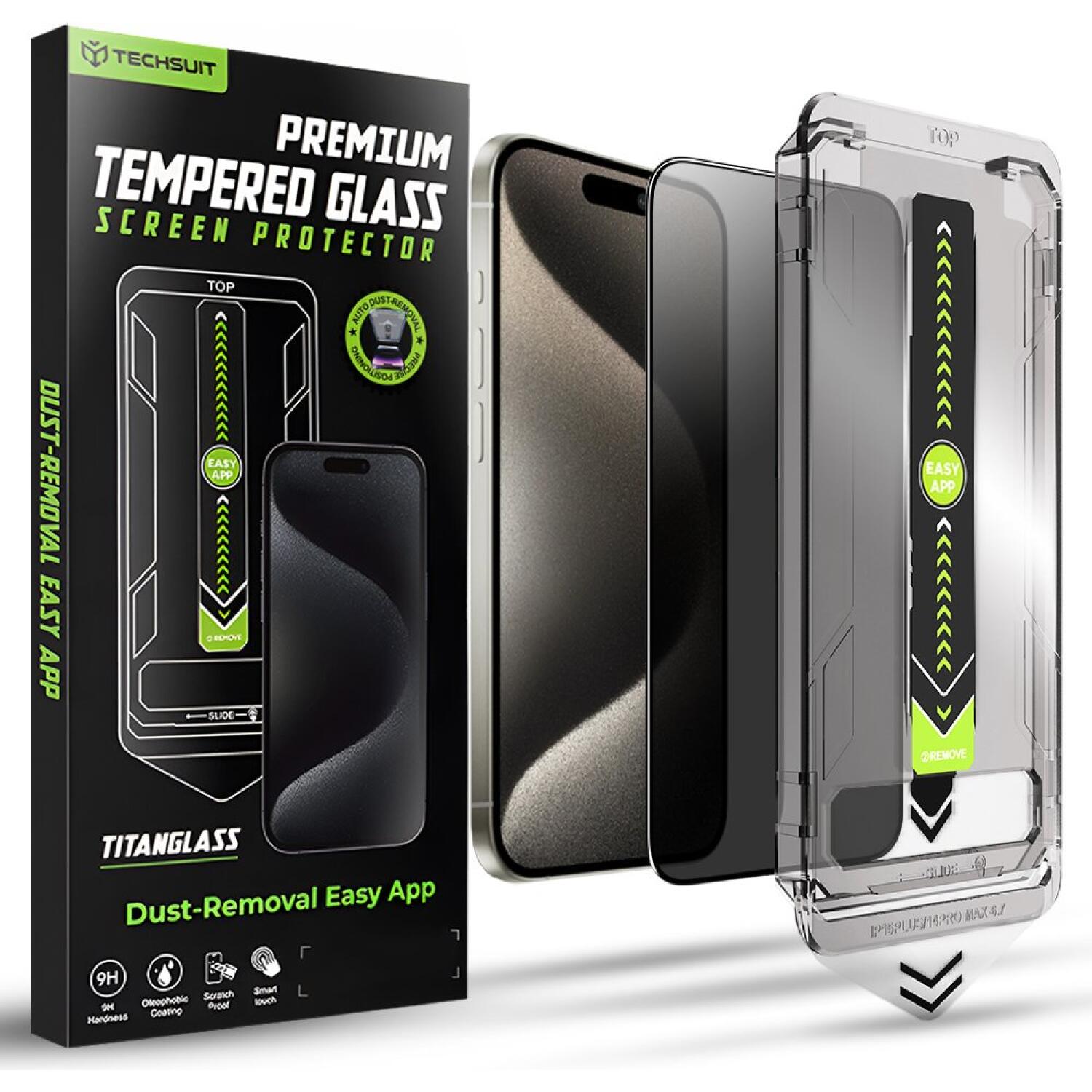 Tempered Glass iPhone 15 Pro Max Techsuit Privacy TitanGlass Full Cover Full Face Αντιχαρακτικό Γυαλί Προστασίας Απορρήτου Οθόνης Privacy