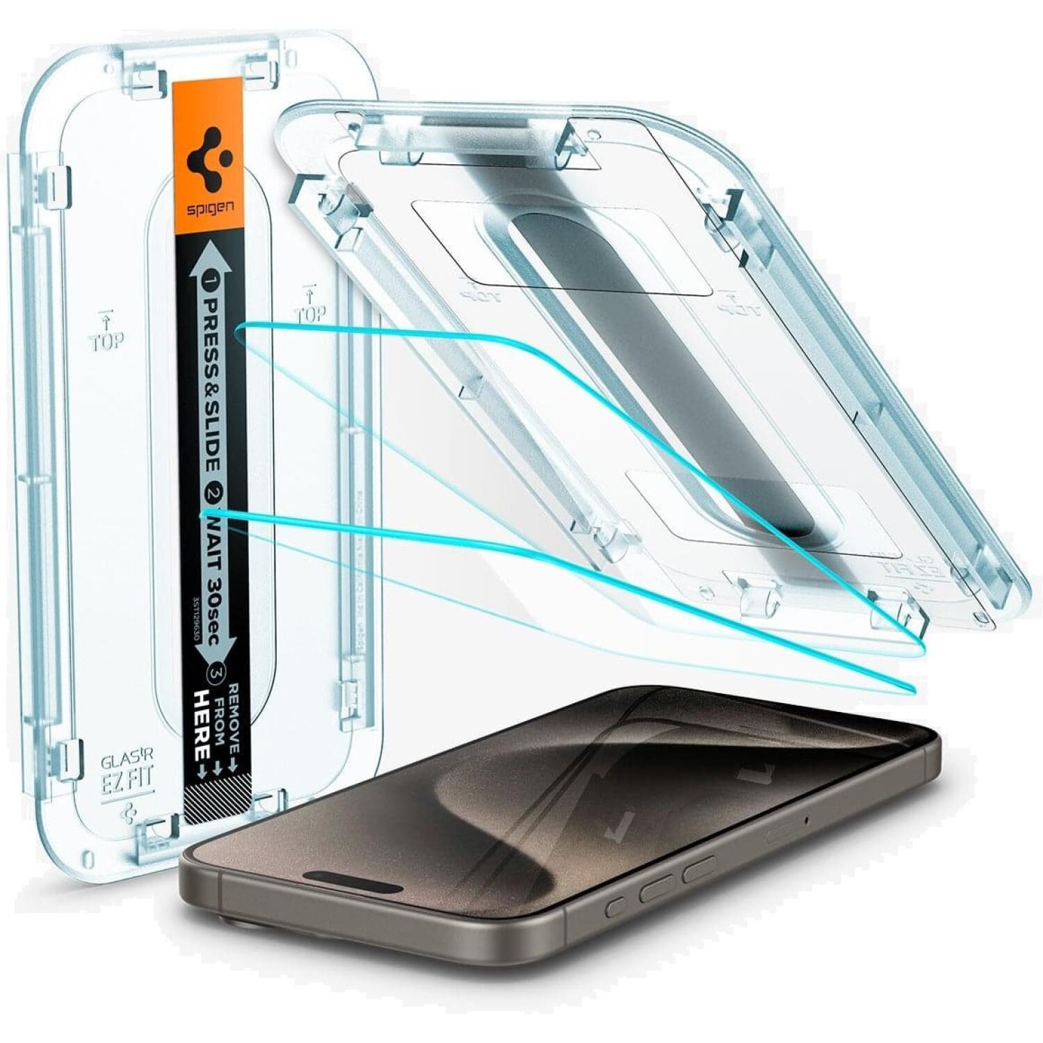 Tempered Glass iPhone 15 Pro Spigen GLAS.tR EZ Fit Αντιχαρακτικό Γυαλί Προστασίας Οθόνης 2 Τεμάχια Clear